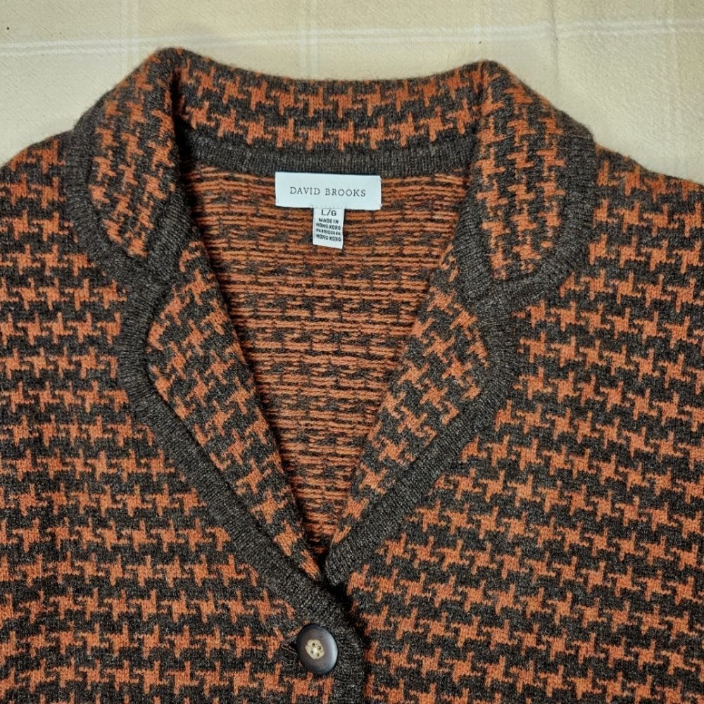 David Brooks Vintage Pumpkin Brown Houndstooth Lambswool Knit Sweater Blazer - Picture 5 of 15